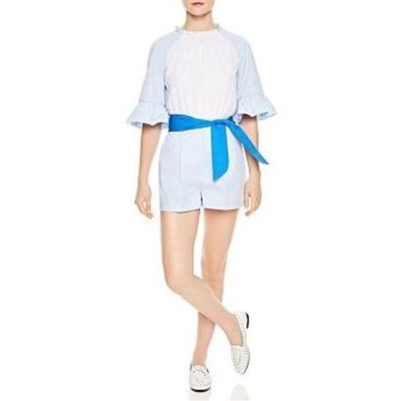Sandro Paris Women’s Rosalyn Colorblock Pinstriped Blue Romper no size no belt - Picture 8 of 8